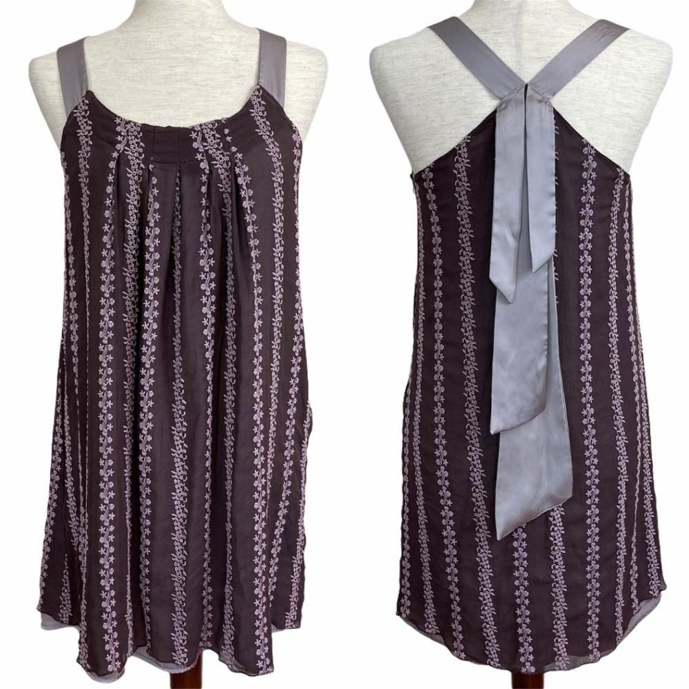 Bizz Embroidered Floral Sheer Silk Mini Dress